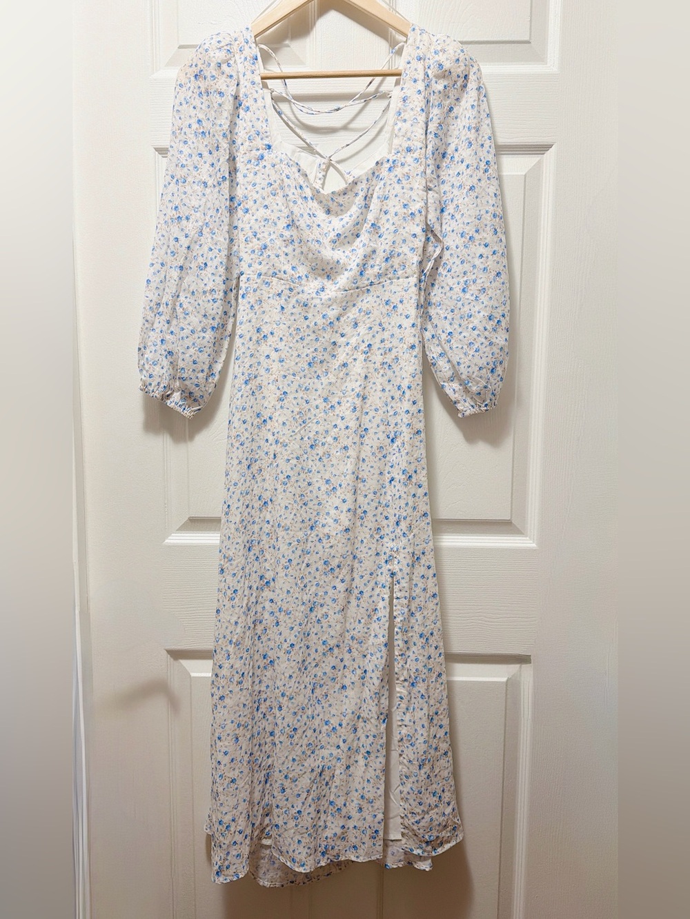 Astr White Maxi Dress with Blue Floral Print